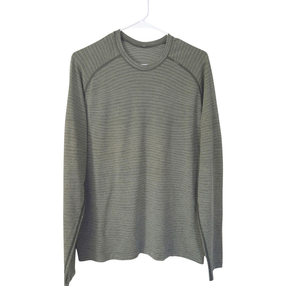 Lululemon Metal Vent Tech Shirt Mens M Green Striped Long Sleeve Training Top